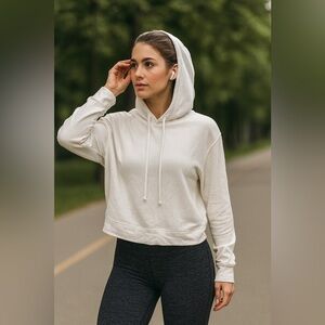 Zara Womens Sweatshirt Hoodie Ivory Pullover Sz S Viscose Blend Soft Textured